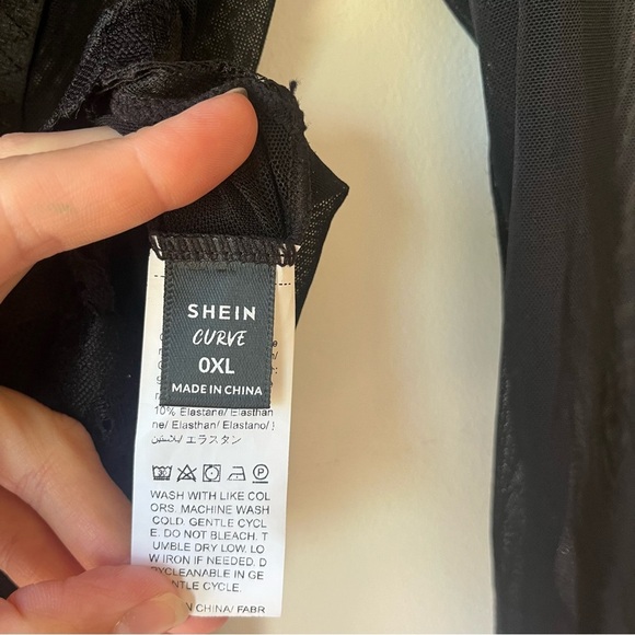 Shein Curve 0XL Black Lace Mesh Bodysuit Corset Style Long Sleeve Y2K Clubwear - Picture 7 of 10
